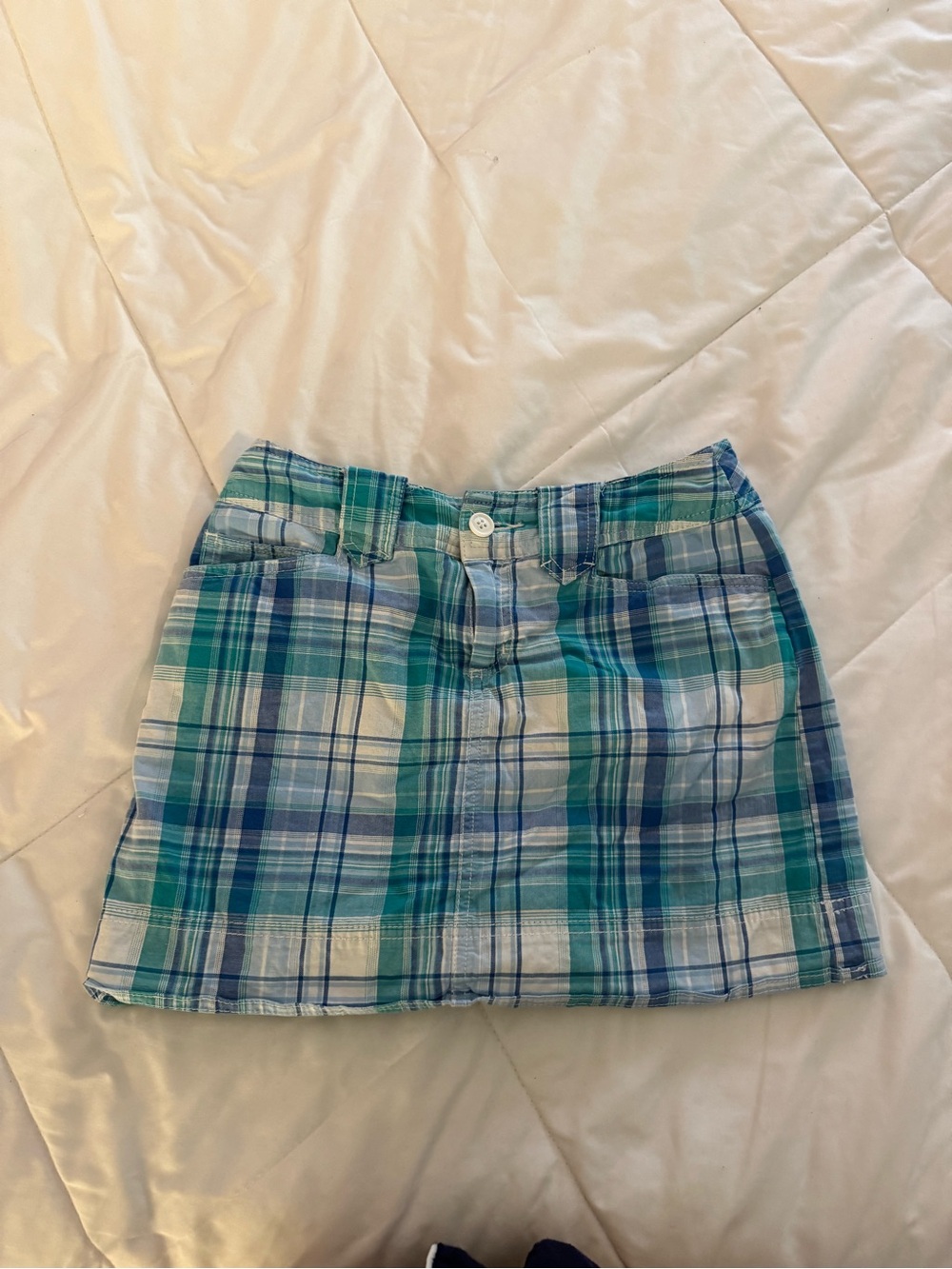 St. John's Bay Teal and Blue Plaid Mini Skirt with Built In Shorts